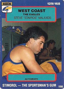 1990 AFL Scanlens Stimorol #129 Steve Malaxos Front